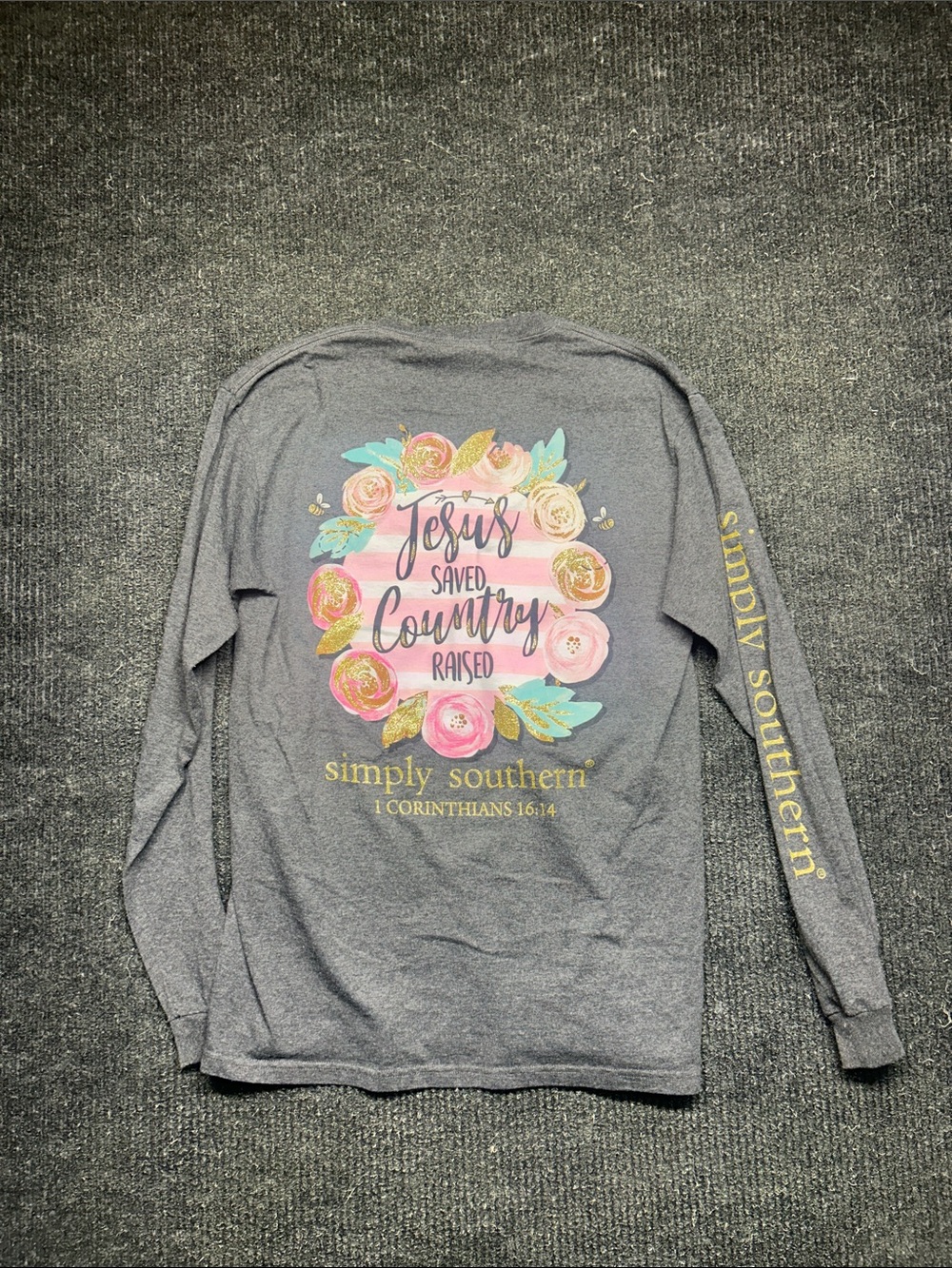 Simply Southern Women's Long Sleeve Tee - Gray with Gold Logo - Picture 3 of 3